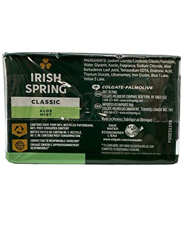Комплект сапун за тяло Irish Spring Classic Aloe Body Mist Bar: (4) на барове по 3,2 грама и тази картичка за депониране