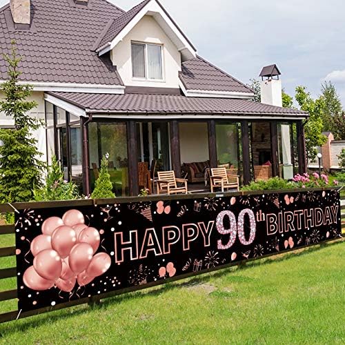 Украса за банери на 90-ия Рожден ден Pimvimcim за жени, Големи, за да проверите за Писма с 90-Годишен Рожден ден, на Фона на Фотобудки на 90 години (Розово злато, 9,8x1,6 фута)