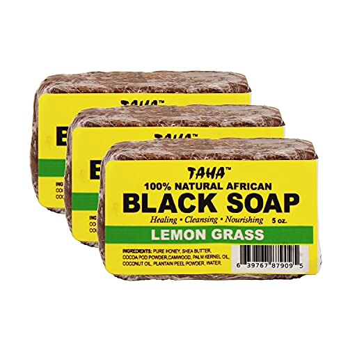 Парче от африкански черен сапун TAHA, Органични и натурално, Успокояващ и овлажняващ крем, Полезно почистване – Отлично подходящ за отстраняване на петна, акне, суха кожа на главата и много други, Естествен аромат,