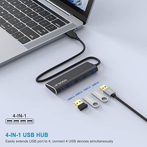 UFBOSS 4-Портов хъб 3.0, Ултра-преносим концентратор на данни от алуминий с 1-футовым кабел USB 3.0 за MacBook, Mac Pro /Mini, iMac, XPS, Surface Pro, PC, USB дискове, твърди дискове и много Други