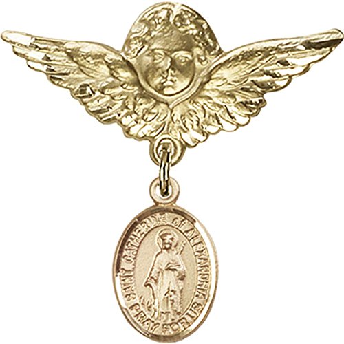 Детски иконата със златен пълнеж с Талисман Св. Екатерина Александрийската и икона на Ангел с крила -Игла