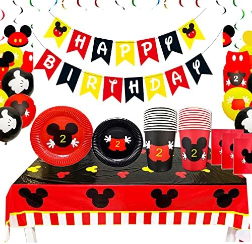METIXOZE Аксесоари за Парти в чест на рождения Ден на Мики, Чинии за Мишката на 2-ри Рожден Ден, Салфетки, Чаши, покривки за маси, за Декорация на 2-Ри Рожден Ден на Мики
