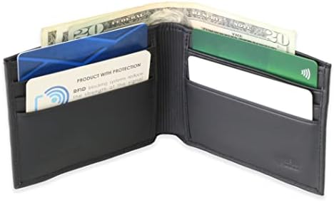 Мъжки портфейл Kolossus, Естествена кожа, Изчистен Тънък портфейл с RFID заключване, Портфейл с 6 отделения за карти (черен)
