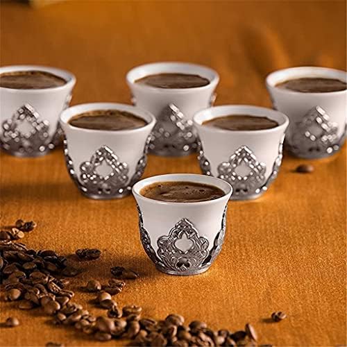 Чаша за кафе Порцеланова чаша SJYDQ с Титулярите, Определени за 6 Човека, Сребро, Подарък за Рожден Ден, Произведено в Турция
