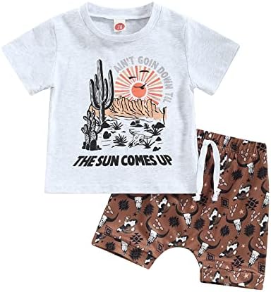 Летни дрехи в западен стил За Бебета и Малки Момчета, Тениска с къс ръкав и писмото принтом Крави, Потници и къси Панталони, Комплект дрехи от 2 теми