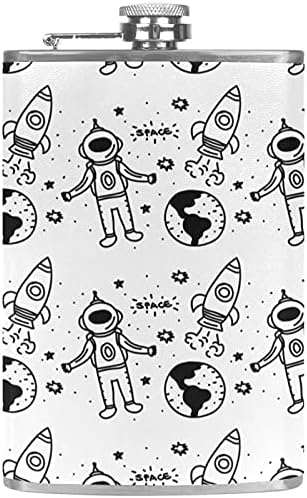 Фляжка за алкохол от Неръждаема Стомана Запечатани с Фуния 7,7 унция в Кожа Джоба една Чудесна Идея за подарък Фляжка - Spaceman Planet