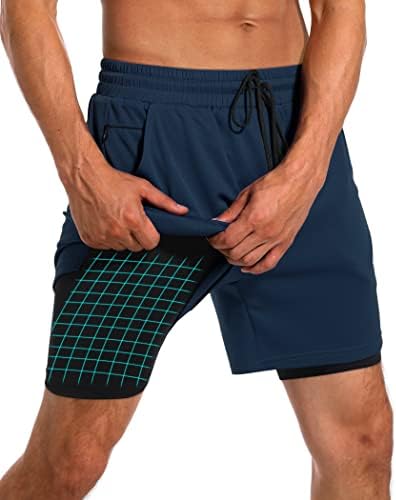 Мъжки спортни къси панталони Milin Naco, бързо съхнещи Шорти за бягане с джобове, Спортни къси панталони от мрежата 2 в 1 с Компрессионной подплата...