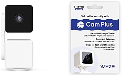 WYZE Cam Pan v3 за помещения и на улицата с IP65 рейтинг, канче/наклон/увеличение 1080p, Wi-Fi, Умна Домашна Камера за сигурност с цветен Нощно виждане, 2-бандов звук, работи с Alexa и Google Assistant + карта microSDHC