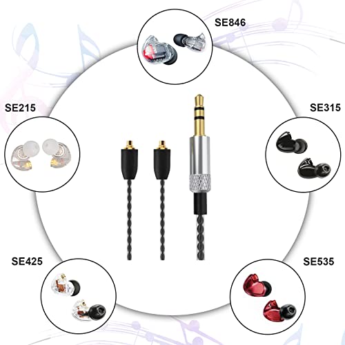 за аудиокабеля Shure, слушалки MMCX Преносим Удължител за кабел с жак 3.5 мм, Съвместим със слушалки Shure SE215 SE315 SE425 SE535 SE846 UE900 (черен)