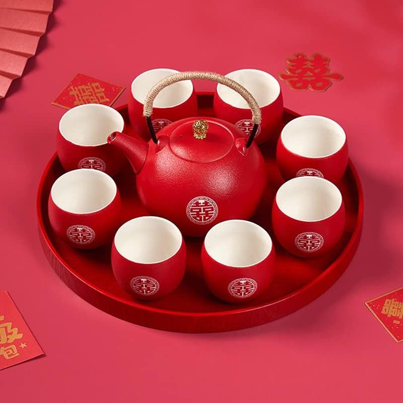 ZLXDP Керамичен Чайник Набор от Домакински Кана и Комплект Чаши Сватба В Китайски Стил Червен Чай и Прибори Подаръци Пот от Осем Чаши Подаръци