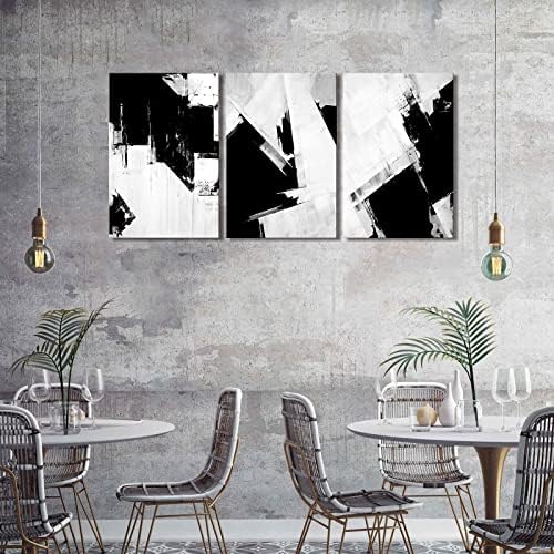 SWDRYUZ Черно-Бяло Абстрактно Стенно Изкуство, Текстурированное Произведение на изкуството с черен Печат, Черно-Бял Стенен Интериор за Хол, Спалня, офис, Готов за окачване, в рамката на 16 X 24, 3 парчета