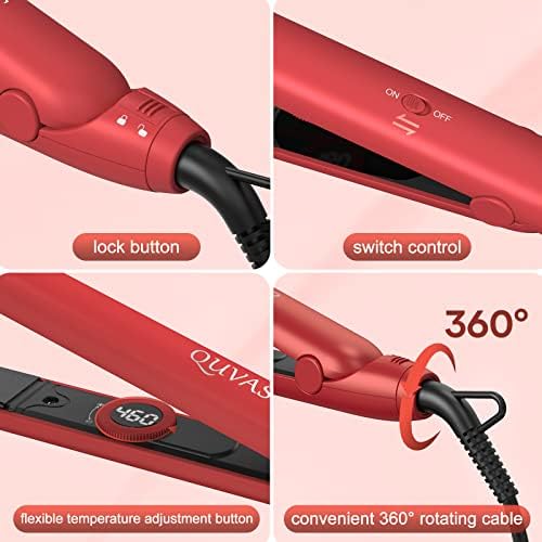 Утюжок за изправяне и на вълна коса QUVAS Flat Iron 2 в 1 с регулиране на температурата на 26 кутия и по-бързо изгаряне, 1 Инчов Професионален Кабинковия Керамични Утюжок за пътуване, момичета и жени, Червен