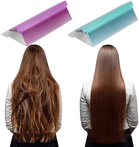 2 Опаковки Фризьорски Гребен за изправяне на коса, дюза за изправяне на коса, женски гребени със собствените си ръце, Аксесоари за изправяне на коса, утюжок за ниска и висока температура (лилаво + зелено)