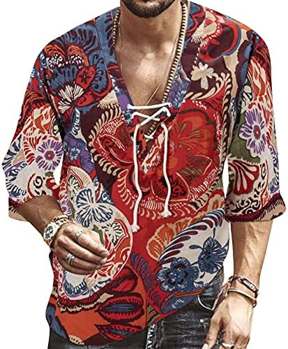 Мъжки Модни Риза С Къс Ръкав, Плажен Отгоре С V-образно деколте и Завязками, Летен Топ За Йога В Африканския Стил