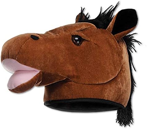 Шапки от плюшени тъкани Beistle, 2 броя, кафяви шапки с конете глава, разноцветни