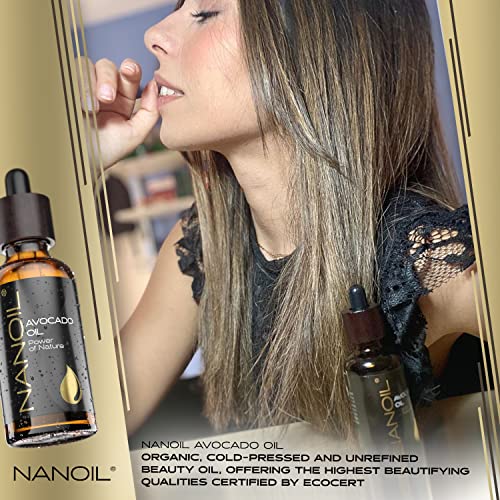 NANOIL Масло от авокадо – нерафинирано масло от авокадо, студено пресовано за грижа за лицето, тялото и косата, 50 мл (1,7 течни унции САЩ). Витамин бомба, подмладяващи сво