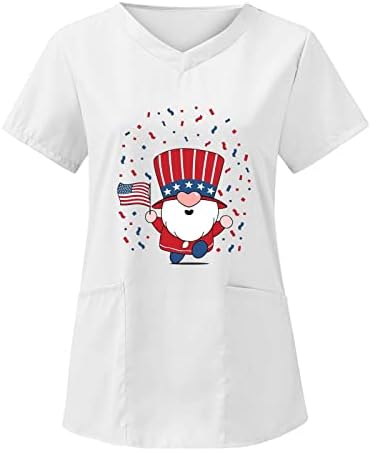 Дамска блуза на 4 юли с Флага на САЩ, Летни Тениски с къс ръкав и V-Образно деколте и 2 джобове, Блуза, Топ, Празнична Ежедневни работни Дрехи