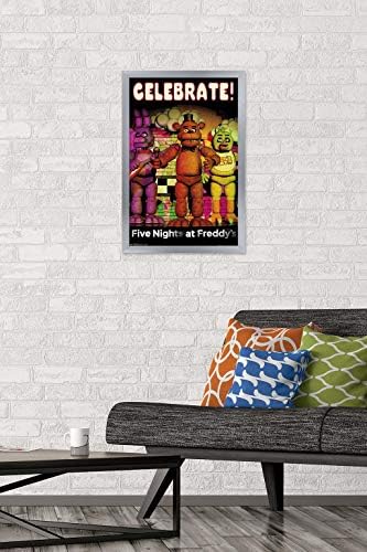 Международен плакат Five Nights at Freddy's Пет нощувки от Фреди - Celebrate На стената, 22.375 x 34, Версия в черна рамка