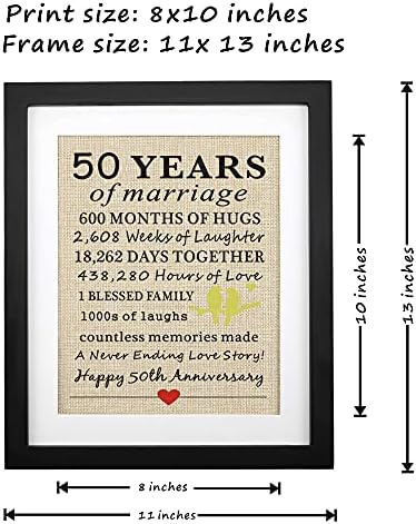 Разпечатки от зебло на 50-та годишнина на брака в рамка от Корфары, Подаръци за 50-годишнината на 50-годишнината от сватбата на родителите, Златна Годишнина, Подарък за Годишнина от баби и дядовци, Украса за двойки