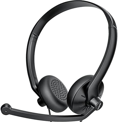 Жични слушалки FEABASK с микрофон Слушалки - 3.5 мм Компютърни ушите с шумоподавляющим микрофон за КОМПЮТЪР, Лаптоп и Домашен офис клас Онлайн Skype Zoom Meetings Chat, леки