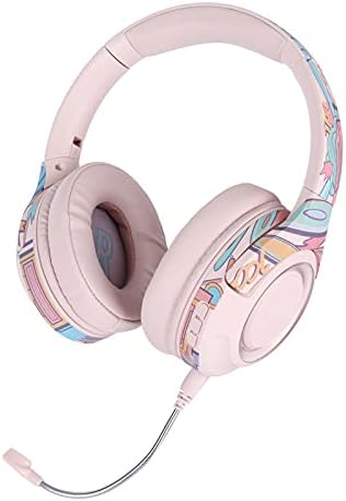 Безжична детска Слушалки над ухото, стерео слушалки Bluetooth 5.1 Hi-Fi цвят RGB с подключаемым микрофон с шумопотискане, време на възпроизвеждане на 24 часа - Graffiti (Розов)