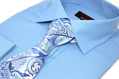 Кристофър Танер Мъжки Обикновена Риза с Френски Ръкавели Редовен Намаляване на Микро-Модел, Комбинираната копчета за Ръкавели с Носовым Шал за Вратовръзка