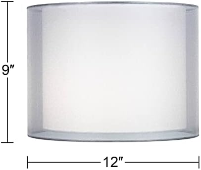 Сребристо-бял Двоен Прозрачен Лампа за лампи Малкия барабан 12 инча Отгоре x 12 см от дъното x 9 см във височина (Паукообразный), Заменяемый Арфой и Копче - Springcrest