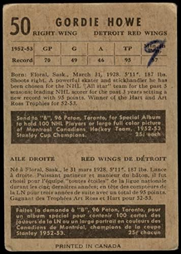 1953 Паркхерст # 50 Горди Хоу Детройт Ред Уингс (Хокейна карта) PHAIR Ред Уингс