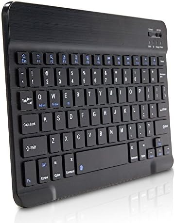 Клавиатурата на BoxWave, съвместима с Simbans TangoTab (10 инча) - Клавиатура SlimKeys Bluetooth, Преносима клавиатура с вградени команди за Simbans TangoTab (10 инча) - Черно jet black