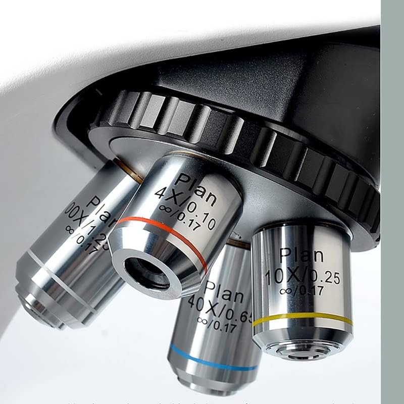 Комплект аксесоари за микроскоп за Възрастни Сребърен Биологичен микроскоп 4X, 10X 20X 40X 100X Обектив в безкрайни отношение на RMS Резба Лабораторни консумативи (Цвят: 4X, 10X 40X 100X)
