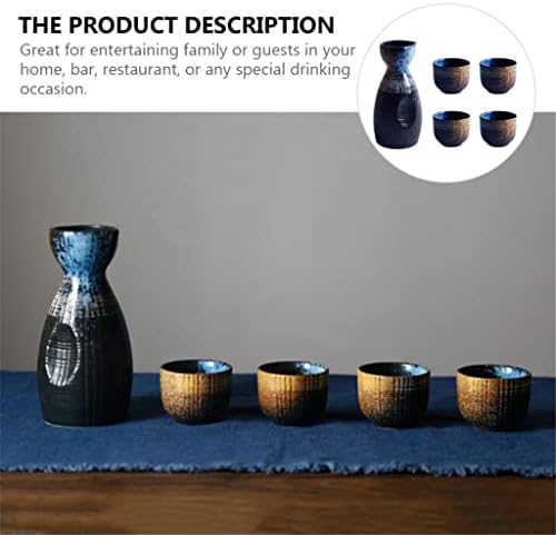 SEIJY 1 комплект Изящни Керамични чашка за саке в японски стил, съд за саке, Ретро Набор от Саке, Японски Ретро Керамична чашка за саке и пот, комплект (Цвят: синьо разме?