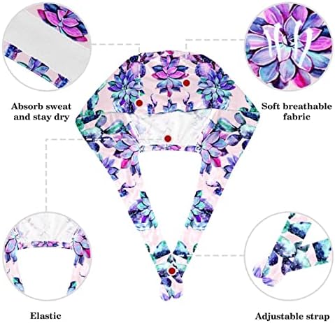 Шапки-Ексфолианти за медицински сестри с Дълга Коса, Сочен от Кактус, Регулируема Работна Шапка с Копчета и Ластик за коса с Бантиком