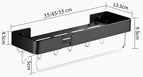 Багажник за баня Без Пробиване Душ стойка с кука Рафтове за Баня Черно Самоклеящийся Стенен монтаж с Място за Полотенцесушителя Алуминий За Тоалетна Балкон, 45 см