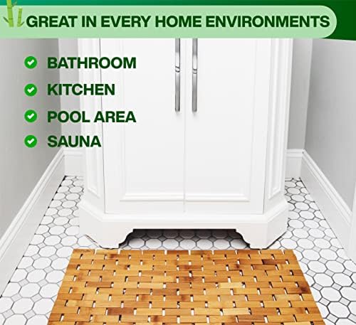ZPirates Бамбук килимче за баня - Дървена Подложка за баня, Обзавеждане за спа-степени в сауната и Аксесоари - 24 x 16 См (Д x Ш), натурален цвят