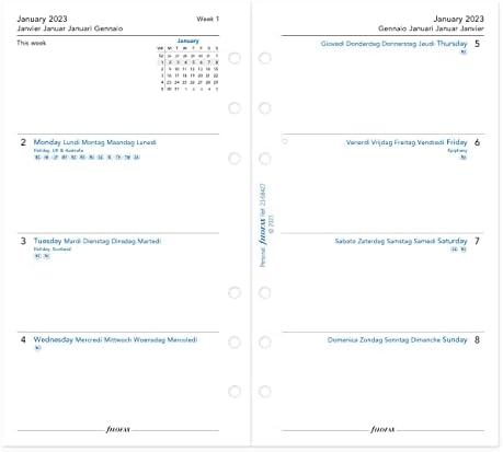 Filofax Оригинален органайзер, Личен размер, Черна Кожа, Шест позвънявания, Календар-дневник с график по седмици, Многоезичен, 2023 (C022508-23)