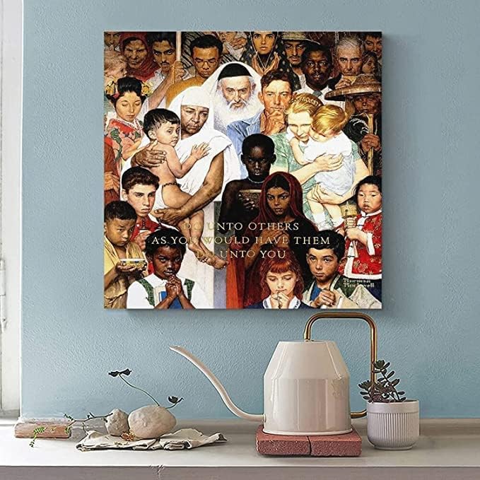 Плакат с принтом на Норман Рокуел Прави на другите, плакат Хората от всички раси и вероизповедания (без рамка, 20x20 см)