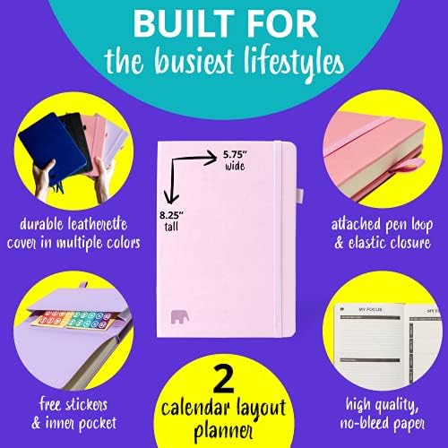 Papercode Daily Planner 2023 - Лесният Безкраен дневник Elephant, Седмичен и Месечен Planner, календар, за да подобри производителността и поставяне на цели, Лилаво