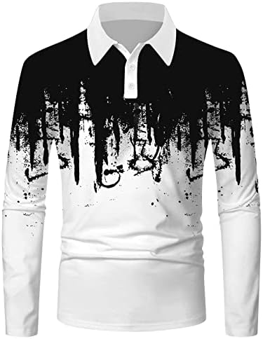 PDFBR Мъжки Ризи с къси ръкави, Пролетни Блузи За Голф с Принтом под формата на Спрей мастило и Копчета на шията, Облегающая Спортна Тениска За мъже