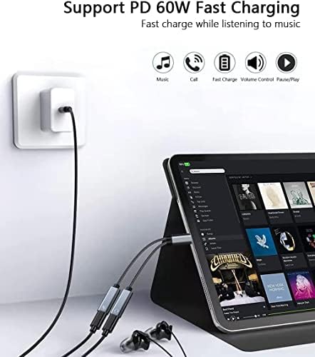 USB C Газа, слушалки с две C USB и адаптер за зарядно устройство Поддържа музикален разговор Зареждане капацитет от 60 Вата за Galaxy S22 S23 S21 S20 Ultra Note 20 Ultra, Pixel 7 6 Pro 5 4XL 3 2 XL XL, iPad Pro, MacBook