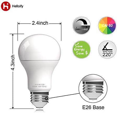 Led лампа Helloify A19, 9 W (еквивалент на 60 W), 806 Лумена, 2700 До Мек бял цвят, Энергосберегающая лампа за офиса/дома си, Без да регулирате яркостта, Резбово основа E26, 6 броя (опак