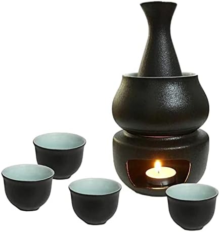 Керамичен комплект за саке SLATIOM с подогревателем включва Бутилка саке, Чаши за саке, Чаша-електрическа възглавничка, Нагревателната плоча за свещи (Цвят: A)