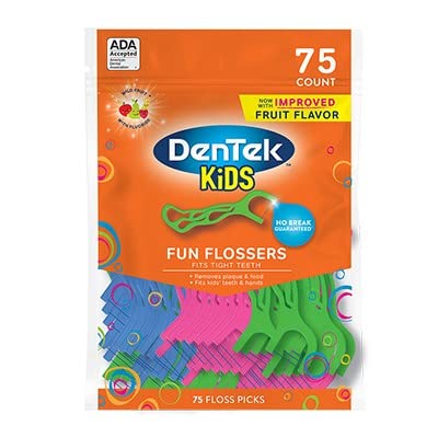 Зъбни конци DenTek Детски Забавни Wild Fruit | 75 Парчета зъбни конци | 2 опаковки