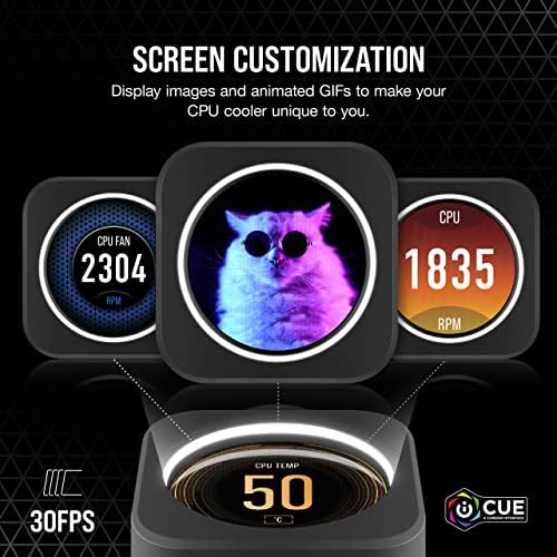 Комплект за ъпгрейд на cpu охладител Corsair iCUE Elite с LCD дисплей (потребителски IPS LCD екран, 24-битова дълбочина на цвета, 16,7 милиона цвята, 24 led пръстени RGB, съвместими със со?