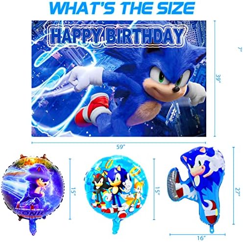 Аксесоари за парти в чест на рождения Ден на Sonic, Комплекти бижута за рожден Ден Включва Банер честит рожден Ден, фон, 6 Висящи завитушек, 3 Фольгированных топчета, 18 латекс топки, Украса за торта, 20 Топперов за