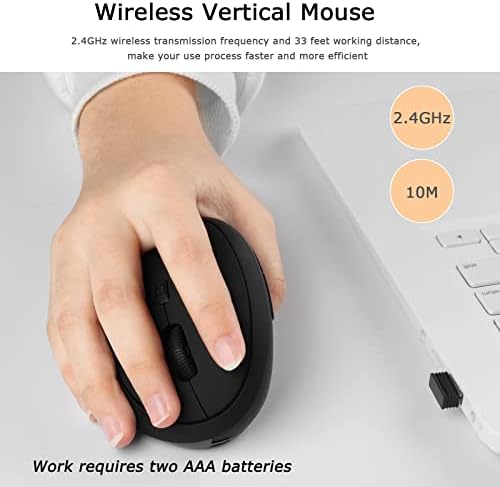 Безжична Ергономична Вертикална мишка, висока Точност оптична мишка 2,4 G, с 3 нива на настройка на DPI, намаляване на болката в китката Акумулаторна Мишка за лаптоп/де?