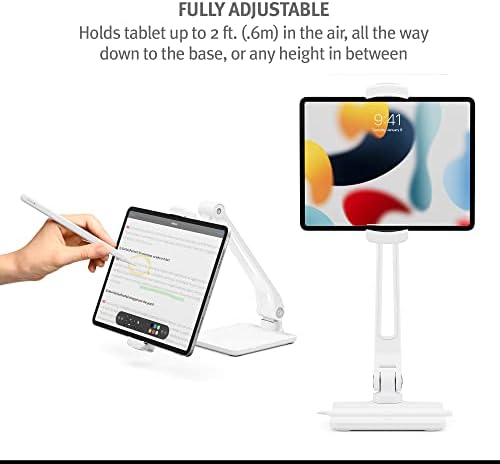 Twelve South HoverBar Duo (2-ро поколение) за iPad / iPad Pro / таблети | Регулируема скоба за стена с Нов Быстроразъемным утяжеленным основание и повърхностни скоби за закрепване на iPad (Бял)