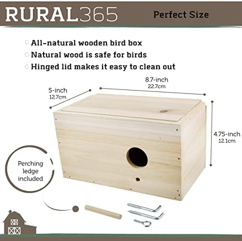 Rural365 Bird Nest Box - Средни Дървени Птичи Къщички размер на 8,7 x 5 x 4,75 инча за клетки, Подходящи за Лястовици, Зяблика, Папагал, Гълъб