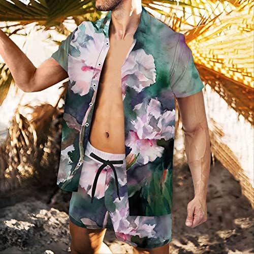 Мъжки Ризи с копчета с цветен Модел, Хавайски Комплекти, Ежедневни Риза с къс ръкав и къси Панталони, Костюми, Плажни Дрехи, от 2 теми