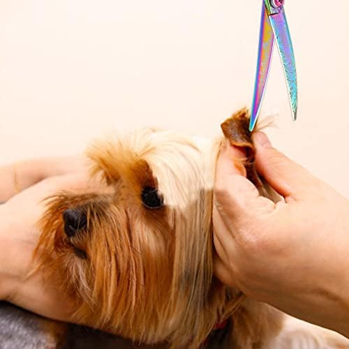 Univinlions 7 Инча(А)А) Извити Ножици за Подстригване на Кучета, Професионални Ножици за Подстригване на Кучета, Котки, Домашни Животни, Грижа за лицето и Крака, Rainbow