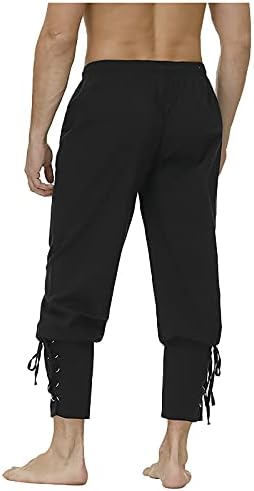 Мъжки черни панталони с маншети на щиколотках, костюм с завязками, обикновена ежедневни панталони, летни панталони-карго, мъжки градинска облекло